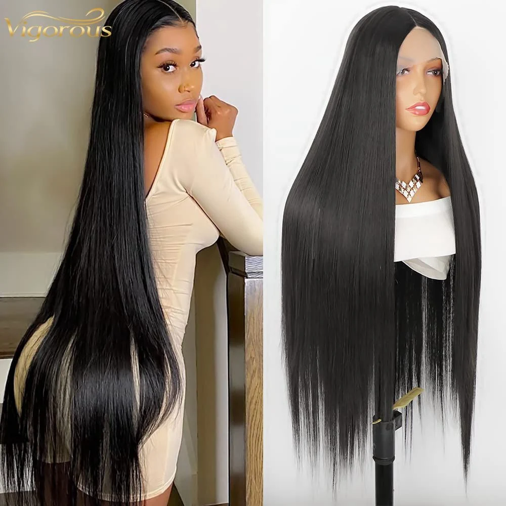 40" Brown Multicolor Highlight Wig Hot Sale Lace Front Synthetic Hair Wigs Pre Plucked Straight Synthetic Lace Front Wig