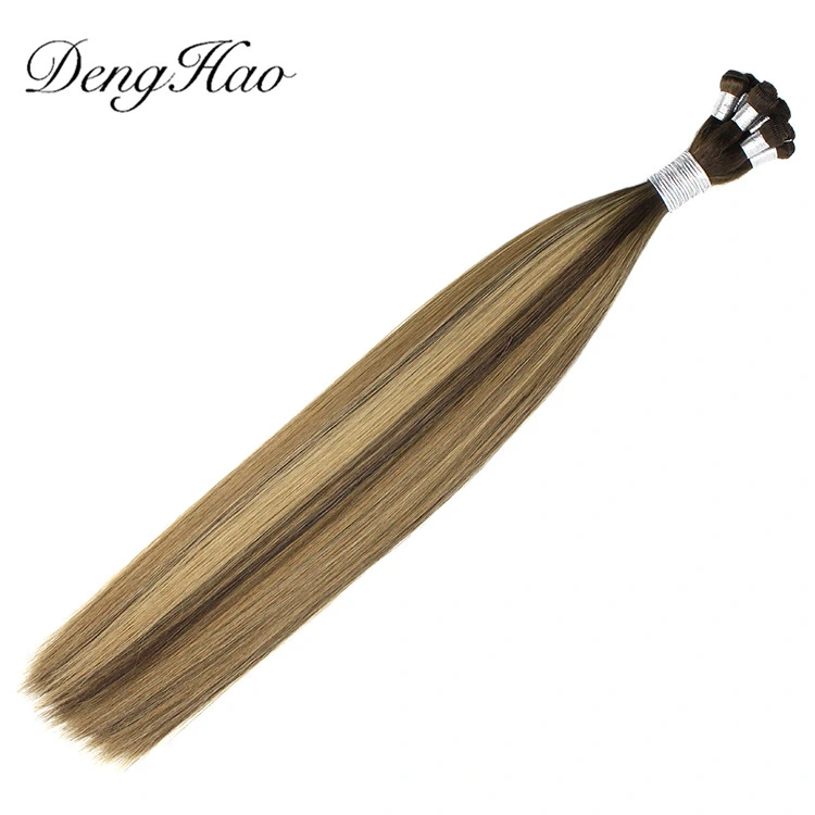 Factory Double Drown Luxury Russian Virgin Remy Hair Hand Tied Weft Extensions